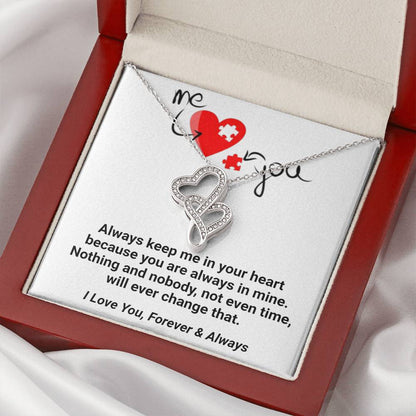 Me & You Forever & Always Double Hearts Engraved Necklace Stunning Sparkling Double Hearts Necklace