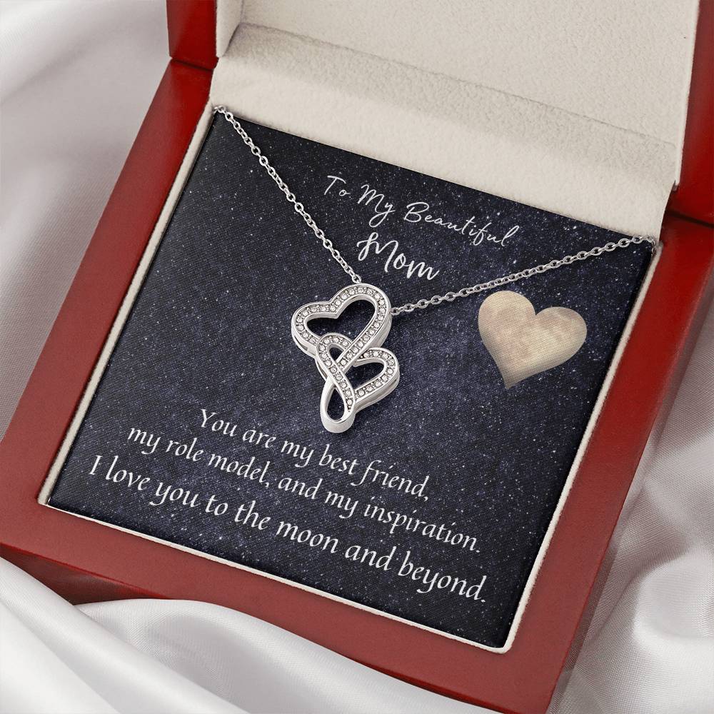 To My Beautiful Mom  Double Hearts Necklace