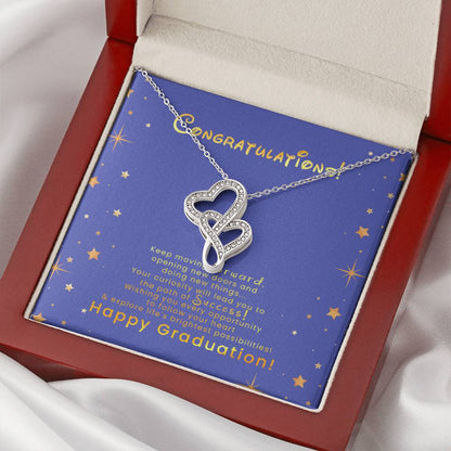 Happy Graduation Love Knot Necklace - Graduation Gift For Daughter - Graduation Necklace - Senior Class Congratulation 1 Double Hearts Necklace