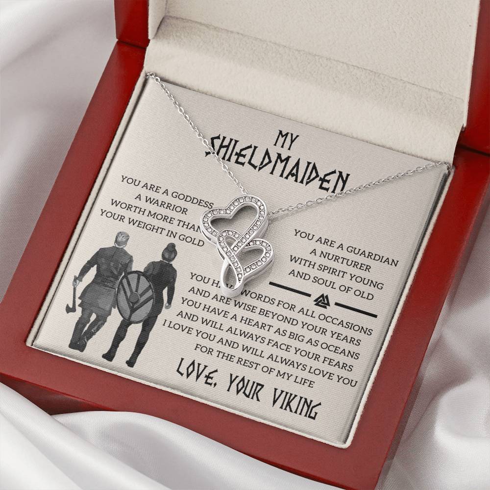 To My Shieldmaiden Gift For Wife Necklace Shieldmaiden Necklace Viking Double Heart Necklace For Her - To My Shieldmai Double Hearts Necklace