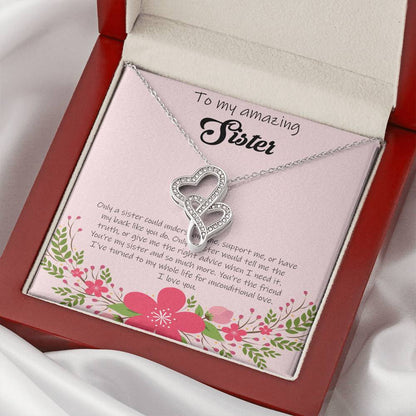 To My Amazing Sister - Pink Double Hearts Necklace