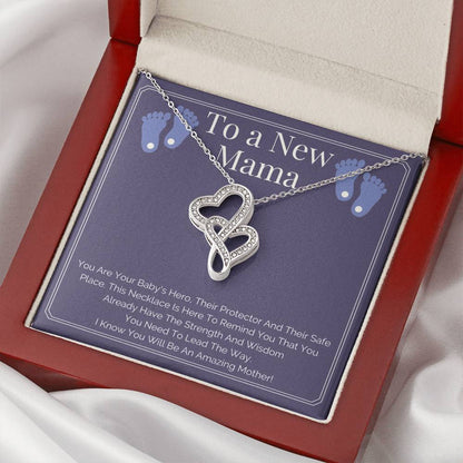 New Mommy Gift Mama To Be Present - Pregnancy Gift Double Hearts Necklace