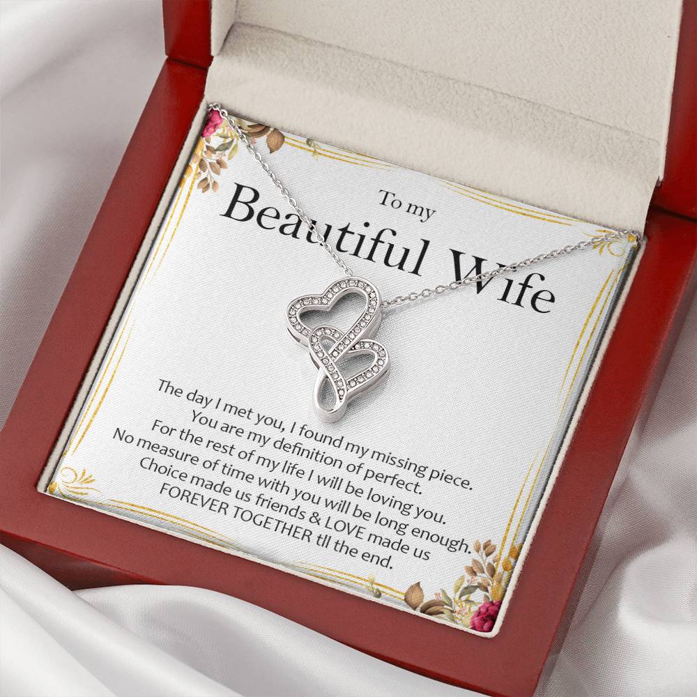 To My Beautiful Wife - Love Card And Necklace S012 Double Hearts Necklace