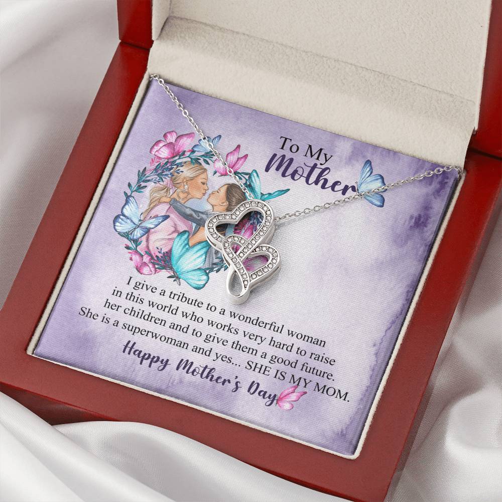 To My Mom - Happy Mother's Day 1 Double Hearts Necklace