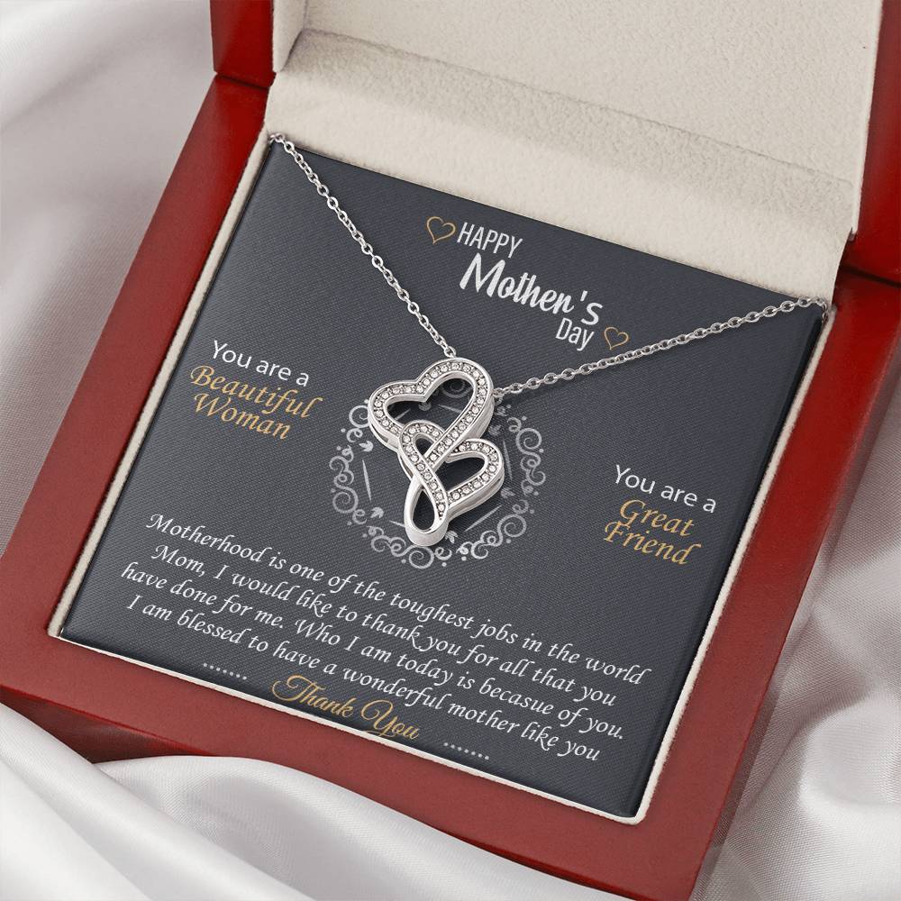 Grateful Blessed To Have You As My Mother - Double Heart Necklace Double Hearts Necklace