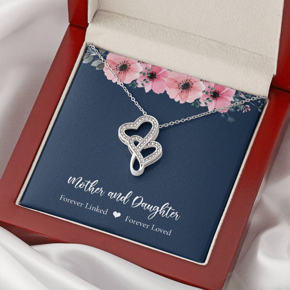 Mother Daughter - Blue Double Hearts Necklace