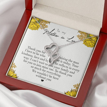 To My Mother In Law Thank You For Raising The Man I Love  Double Hearts Necklace