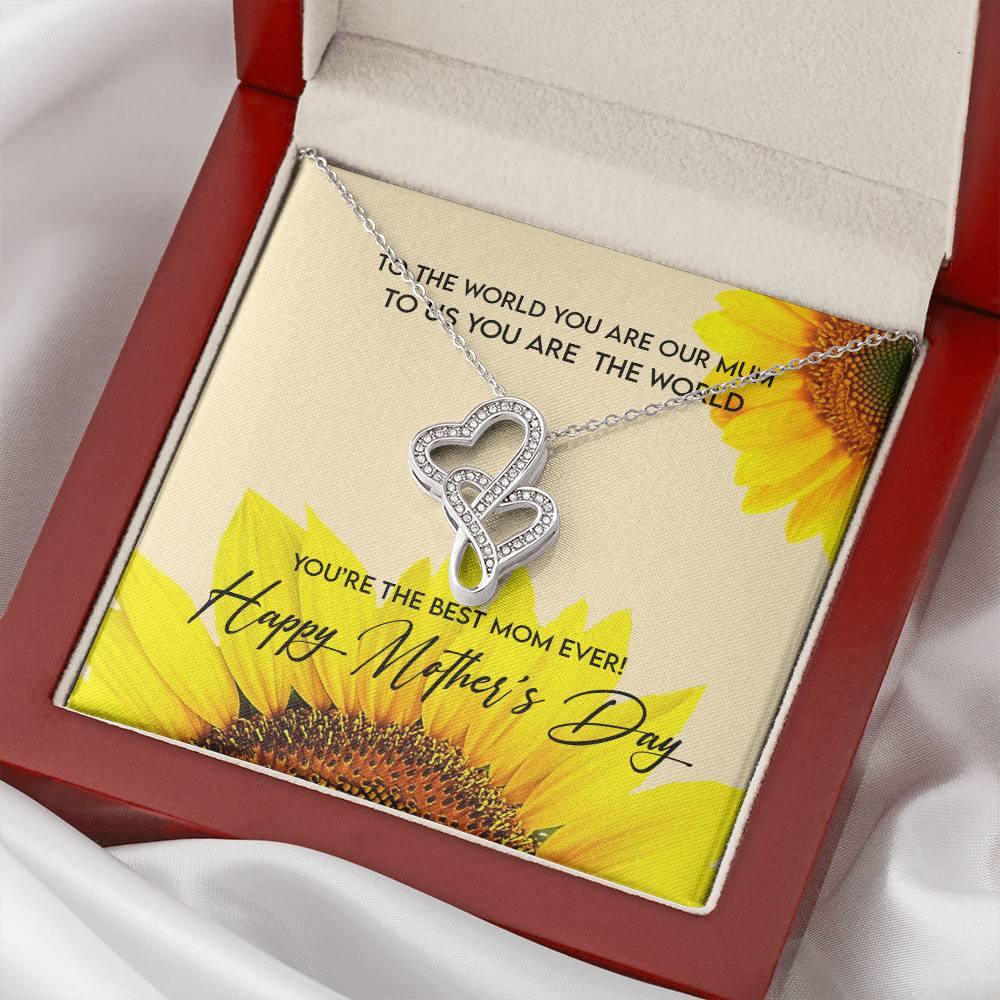 To My Mom - Double Heart Sunflower Mothers Day Necklace Double Hearts Necklace