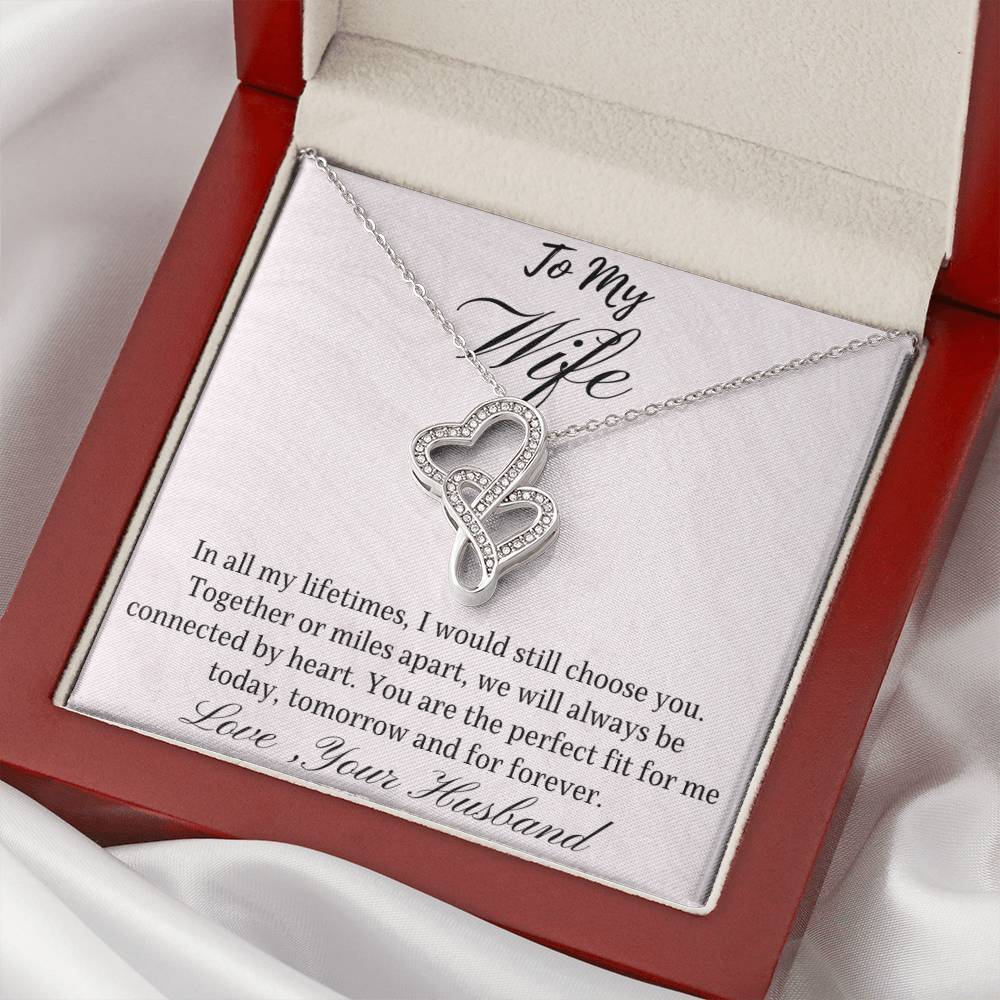 Necklace For Wife Message Card Double Hearts Necklace