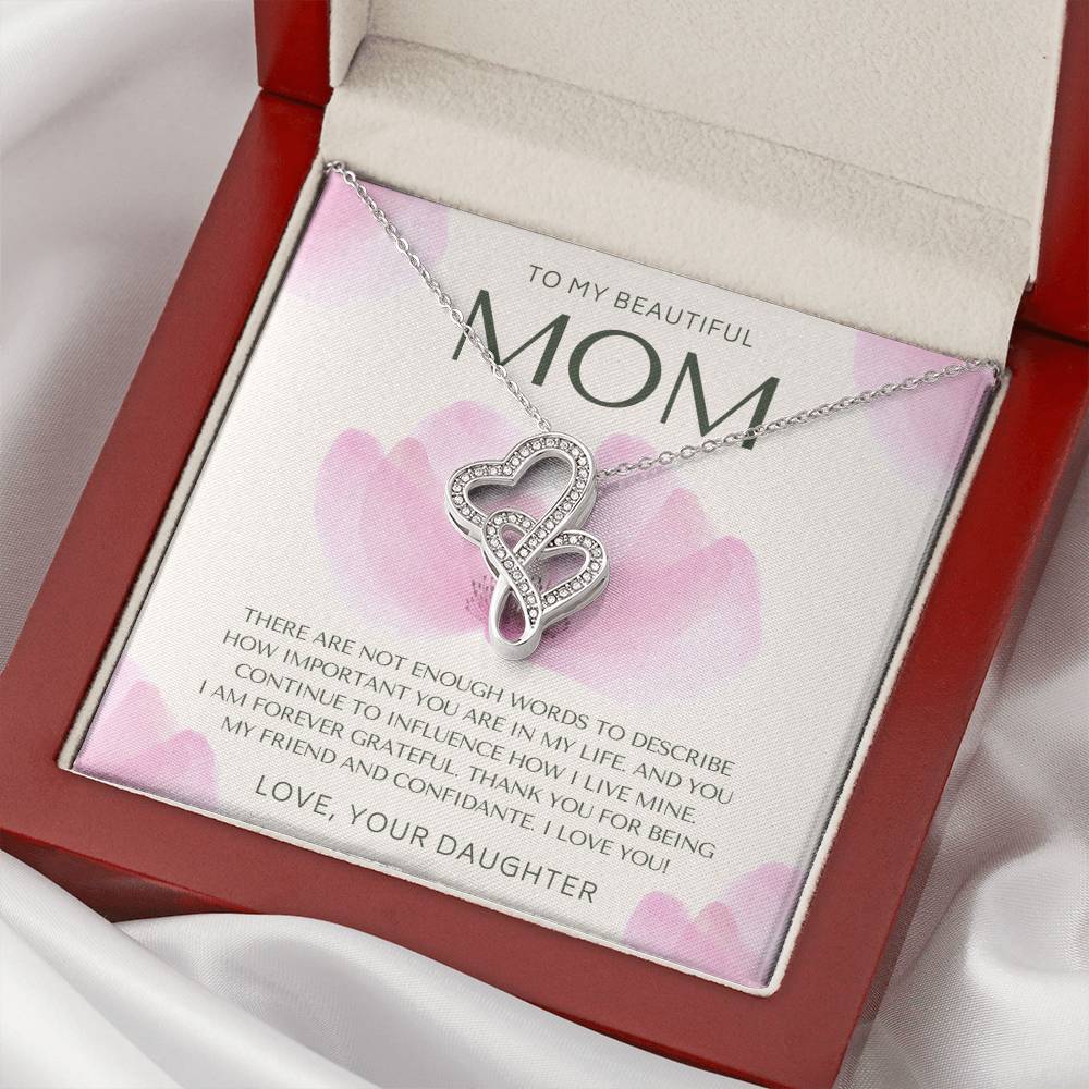 To My Beautiful Mom Necklace  Mom Gift  Mother’S Day Gift  Birthday Gift For Mom  Gift From Daughter For Mom  Necklace Double Hearts Necklace