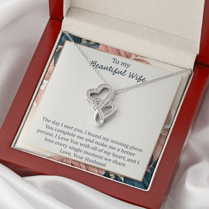 To My Wife The Day I Met You - Leaf Double Hearts Necklace