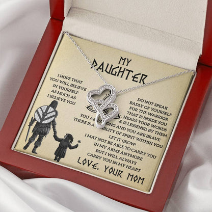 To My Daughter Gift From Mom - Mother Daughter Necklace - Gift For Daughter From Mom - Daughter Gift - Viking Daughter Double Hearts Necklace