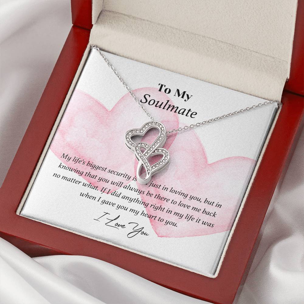 To My Soulmate - I Love You - Double Heart Necklace Double Hearts Necklace