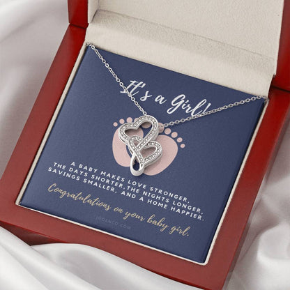 It's A Girl Necklace Gift For Mom  Baby Girl Congratulations  Baby Girl Shower Gift For Mom  New Mom Necklace  New Mom Double Hearts Necklace