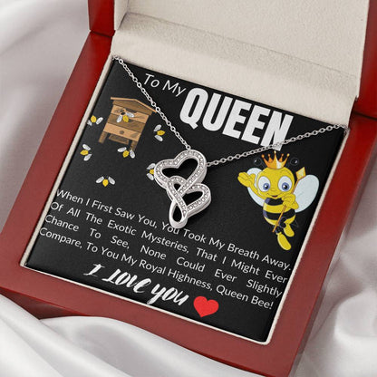 To My Queen - Forever Love Necklace - I Love You - To My Queen Living The Dream Interlocking Heart Necklace - Annivers Double Hearts Necklace