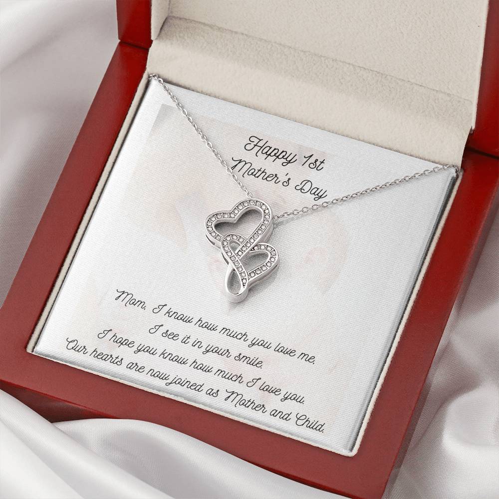 Happy 1St Mother's Day Double Heart Necklace Gift For Mom First Mother's Day New Mom Gift Double Hearts Necklace