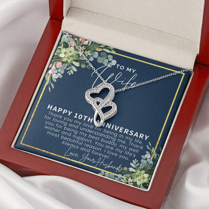 10 Year Anniversary Gift For Wife 10 Year Anniversary Gifts 10Th Wedding Anniversary Gift For Her Double Hearts Necklace