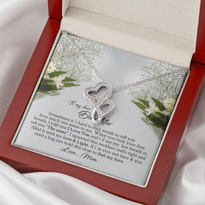 To Daughter From Dad 2 Double Heart Necklace Gift - Grown Up Daughter Gift From Mom - Gift For Daughter From Mom - Dau Double Hearts Necklace