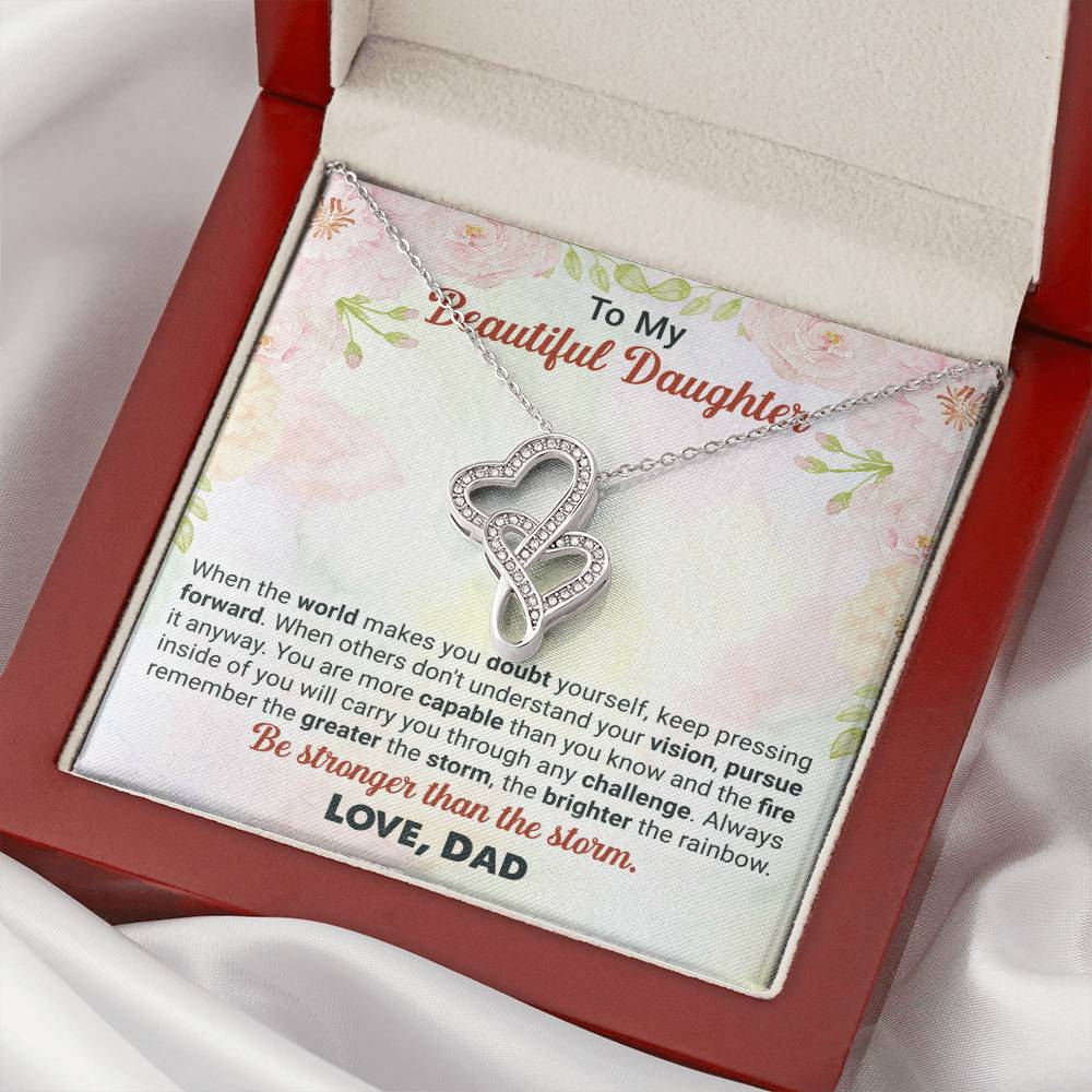 To My Beautiful Daughter - Love Dad Necklace Double Hearts Necklace