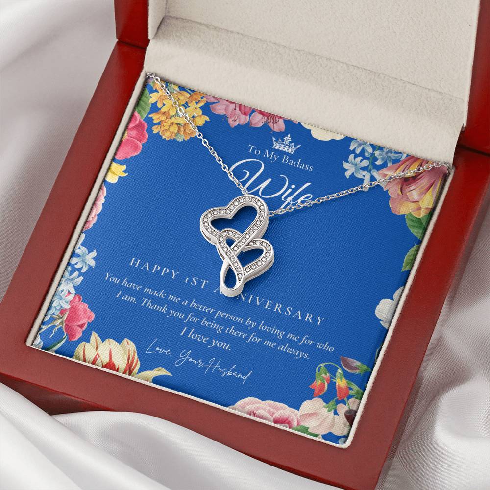1 Year Anniversary Gift For Wife  1 Year Anniversary Gifts  1 Year Wedding Anniversary Gift Ideas  1St Wedding Anniver Double Hearts Necklace