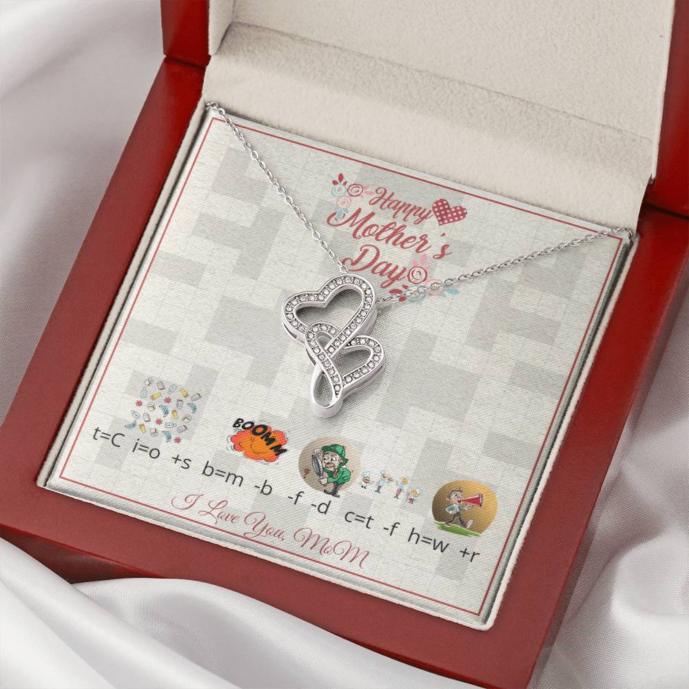 For Mom With Riddle Message Card 1 Double Hearts Necklace