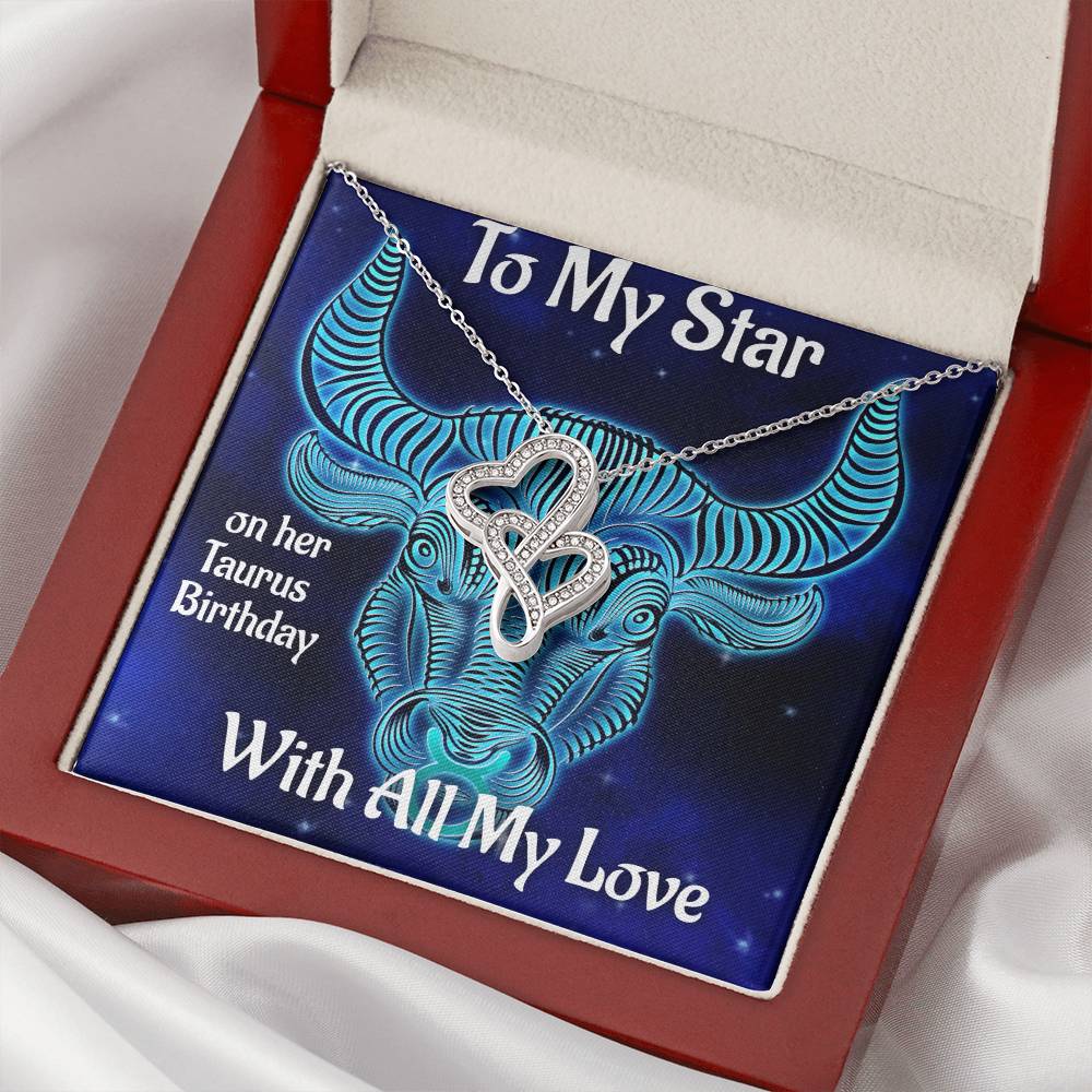 Taurus Birthday Gift  Taurus Necklace  Taurus Intertwined Heart Necklace  Tautus Star Sign Gift  Double Hearts Necklace
