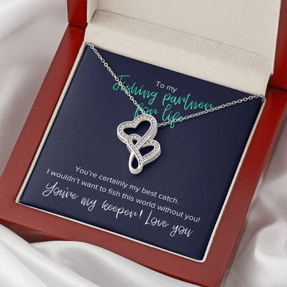To My Fishing Partner For Life - Joined Hearts Pendant Necklace Double Hearts Necklace