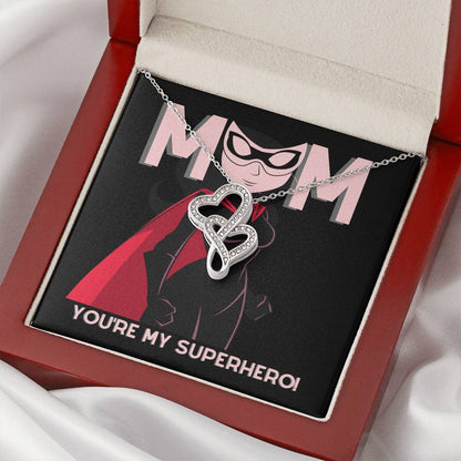 To Mom - My Superhero - Double Heart Necklace Double Hearts Necklace