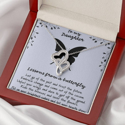 To My Daughter Lessons From A Butterfly - Blue Double Hearts Necklace