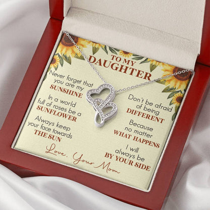 To My Daughter - Never Forget That You Are My Sunshine - Necklace Double Hearts Necklace