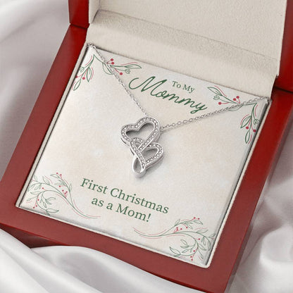 To My Mommy - First Christmas As A Mom -  Double Hearts Necklace