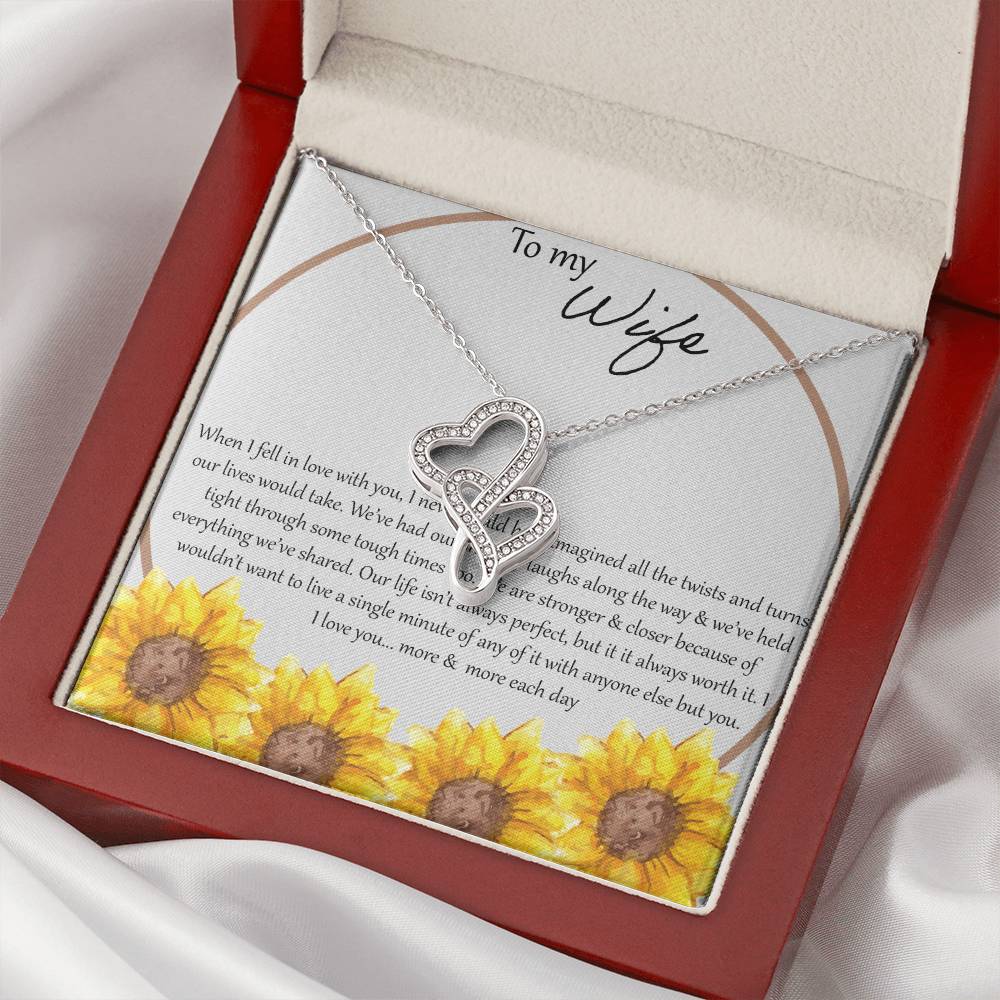 To My Wife When I Fell In Love With You - Daisy Double Hearts Necklace