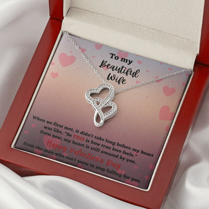 To My Beautiful Wife Valentine's Day Double Heart Necklace Double Hearts Necklace