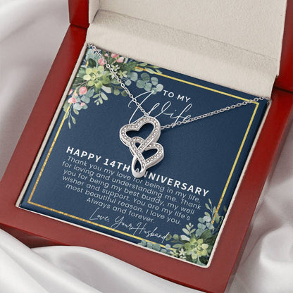 14 Year Wedding Anniversary Gift For Wife 14Th Anniversary Gift For Her 14 Year Anniversary Gift Ideas 14Th Anniversar 1 Double Hearts Necklace