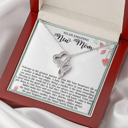 To An Amazing New Mom Welcome To The Greatest Journey Of Your Life Double Hearts Necklace