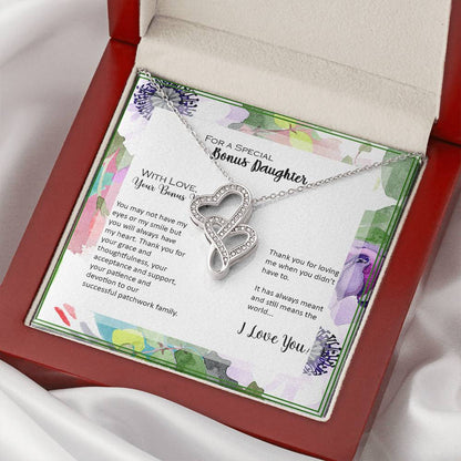 Bonus Daughter From Bonus Dad No Dna But You Have My Heart  7 Double Hearts Necklace