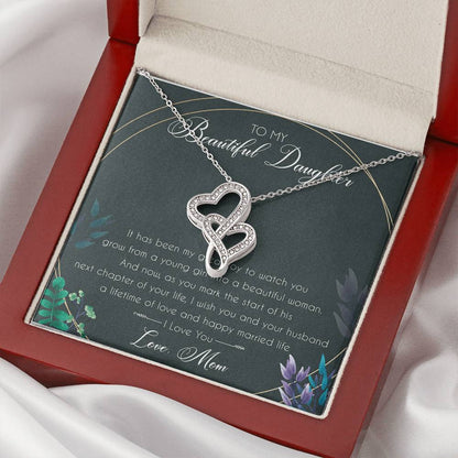 To My Beautiful Daughter Forever Love Necklace Birthday Gift From Mom - Double Heart Necklace Gift - Gift For Daughter Double Hearts Necklace