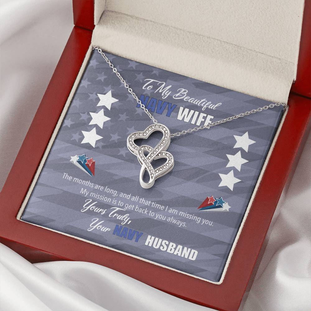 To My Beautiful Navy Wife - My Mission Is To Get Back To You Double Hearts Necklace