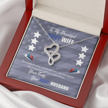 To My Beautiful Navy Wife - My Mission Is To Get Back To You Double Hearts Necklace