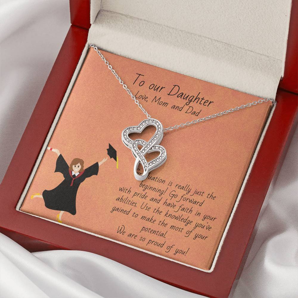 Graduation Gift Necklace For Girls - Graduate Gift Jewelry -  College - High School - Elementary School - Senior Gradu Double Hearts Necklace