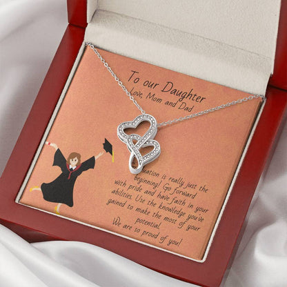 Graduation Gift Necklace For Girls - Graduate Gift Jewelry -  College - High School - Elementary School - Senior Gradu Double Hearts Necklace