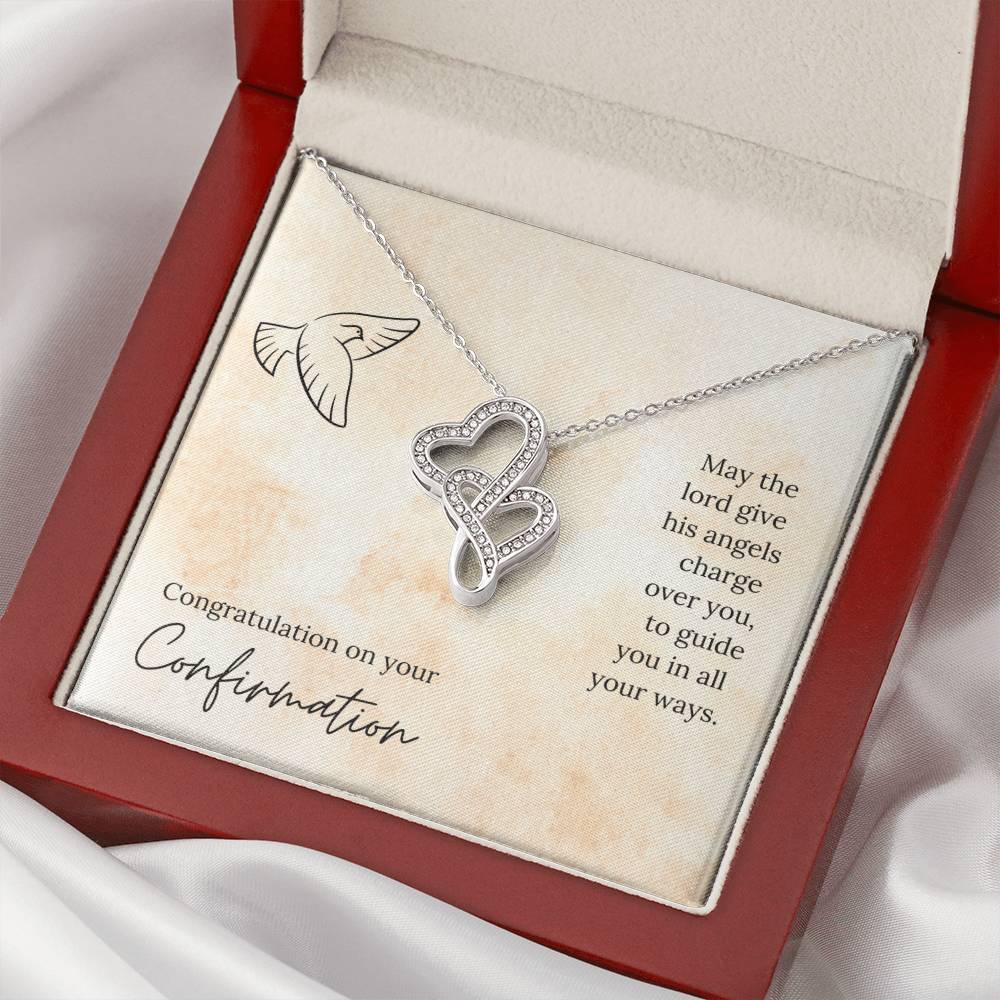 Congratulation On Your Confirmation - May The Lord Give His Angels Charge Over You To Guide You In All Your Ways - Nec Double Hearts Necklace