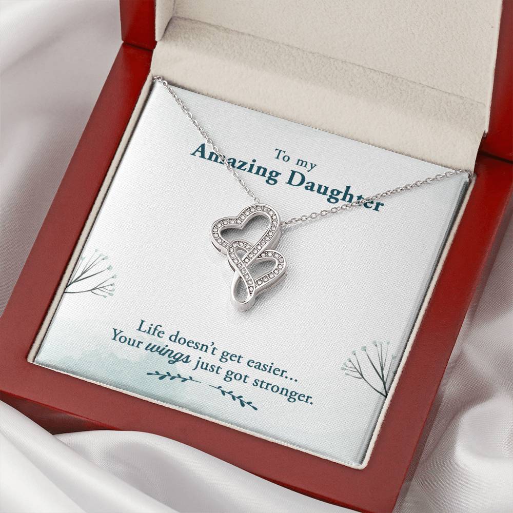 To My Amazing Daughter Double Hearts Necklace