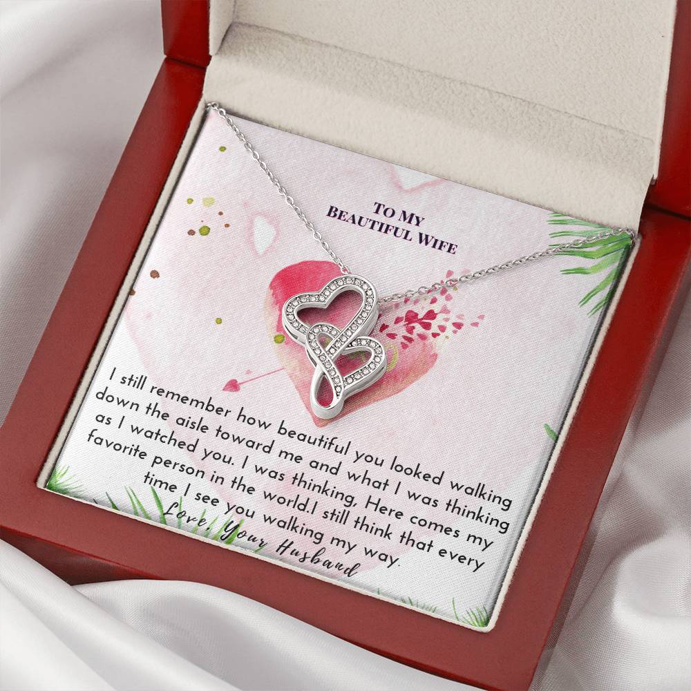 Happy Anniversary To Wife  Sweet Necklace Double Hearts Necklace