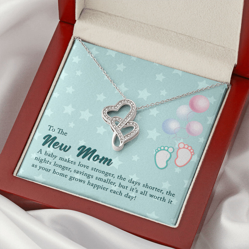 To The New Mom A Baby Makes Love Stronger  Double Hearts Necklace