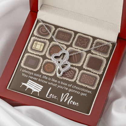 To Daughter From Mom Necklace - Life Is Like A Box Of Chocolate - Double Heart Necklace Gift Love Mom - Dad And Daught Double Hearts Necklace