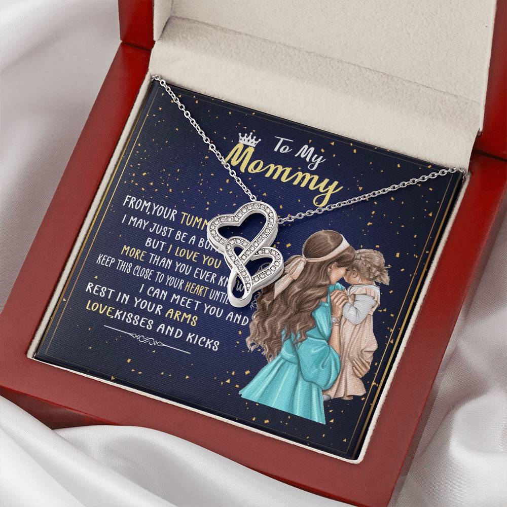 To My Mommy From Your Tummy Double Hearts Necklace