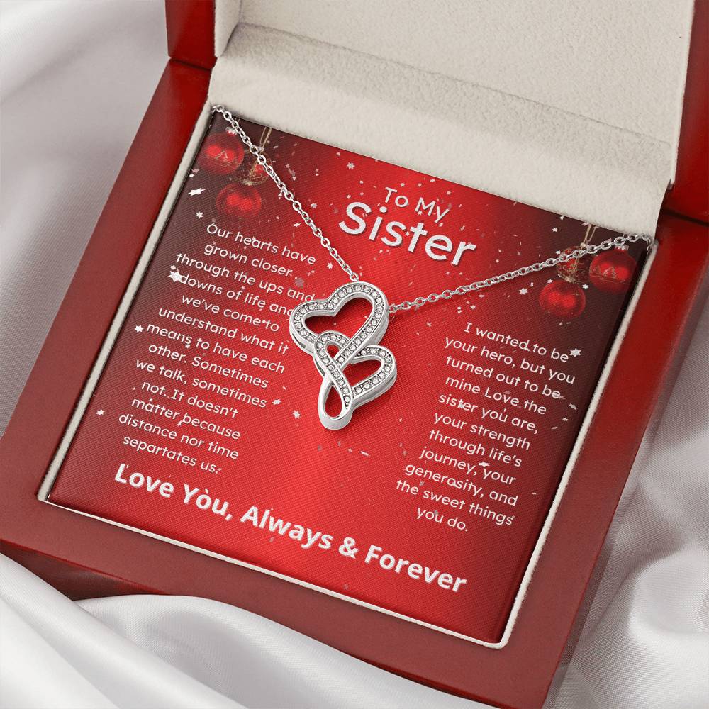 Sister Gift Sister Necklace Message Card Jewelry With Special Message Card Double Hearts Necklace