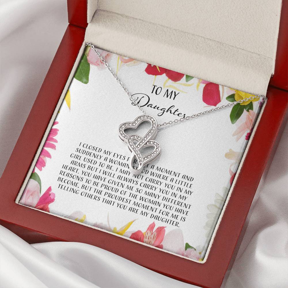 To My Daughter I Close My Eyes For A Moment - Floral Double Hearts Necklace