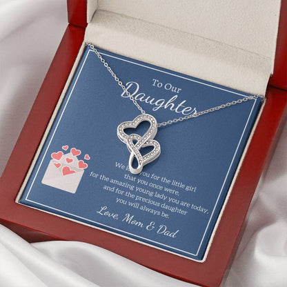 To My Daughter Necklace - Mom To Daughter Double Heart Necklace Gift - Mom And Daughter Always Remember Gift From Mom  9 Double Hearts Necklace